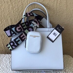 Karl Lagerfeld Pastel Blue Satchel with Logo Strap